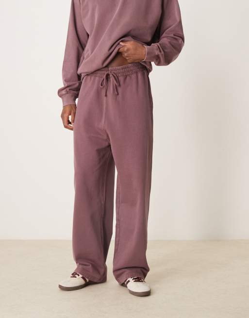 ASOS DESIGN wide leg joggers in washed burgundy