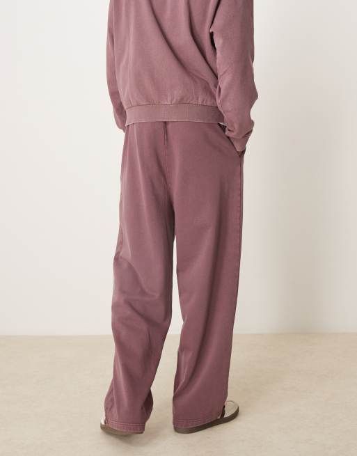 ASOS DESIGN wide leg joggers in washed burgundy