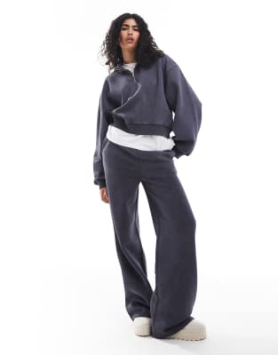 wide leg sweatpants in washed gray - part of a set