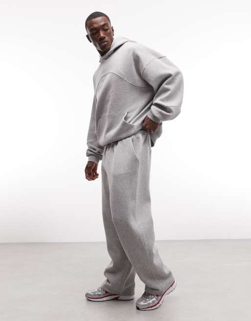 ASOS DESIGN wide leg sweatpants with cut and sew in gray heather, 3 of 5