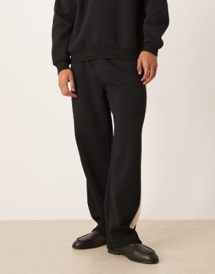Asos Design Wide Leg Sweatpants With Cut And Sew Panel In Black