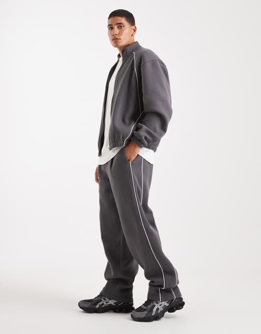 ASOS DESIGN wide leg sweatpants with cut & sew panels in charcoal - part of a set, 2 of 5