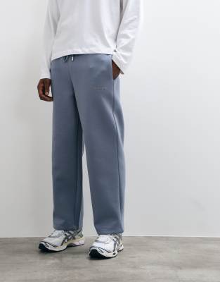 Asos Design Wide Leg Sweatpants With Embroidery In Blue