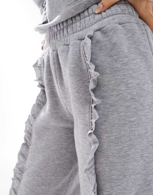 ASOS DESIGN wide leg sweatpants with frill detail in gray heather