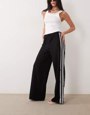 Asos Design Wide Leg Sweatpants With Lace Detail In Black