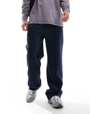 wide leg sweatpants with pintucks in navy