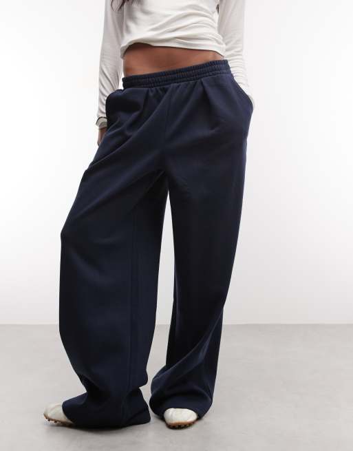 ASOS DESIGN Wide leg sweatpants with pleat in navy, 2 of 5