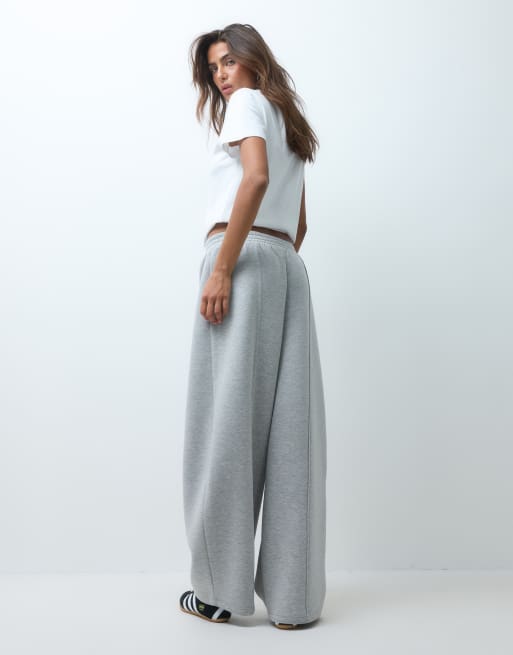 ASOS DESIGN wide leg sweatpants with pleated detailing in heather gray scuba-style fabric, 5 of 5