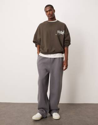 Asos Design Wide Leg Sweatpants With Pleats In Gray