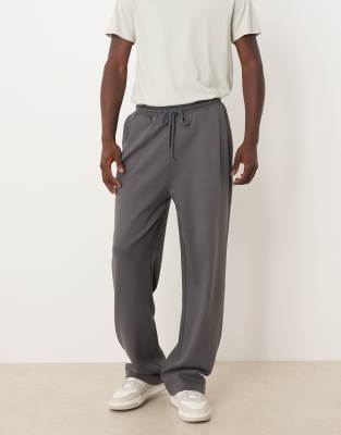Asos Design Wide Leg Sweatpants With Pleats In Gray