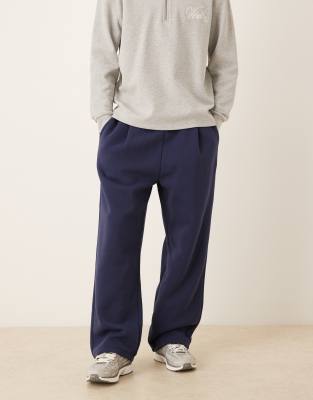 Asos Design Wide Leg Sweatpants With Pleats In Blue