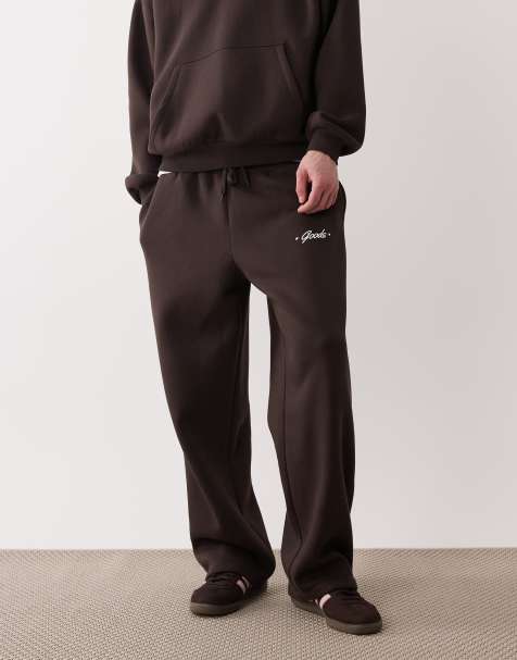 ASOS DESIGN wide leg sweatpants with print detail in brown - part of a set - view 1