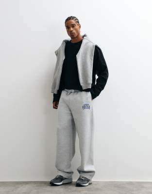 Asos Design Wide Leg Sweatpants With Print In Gray