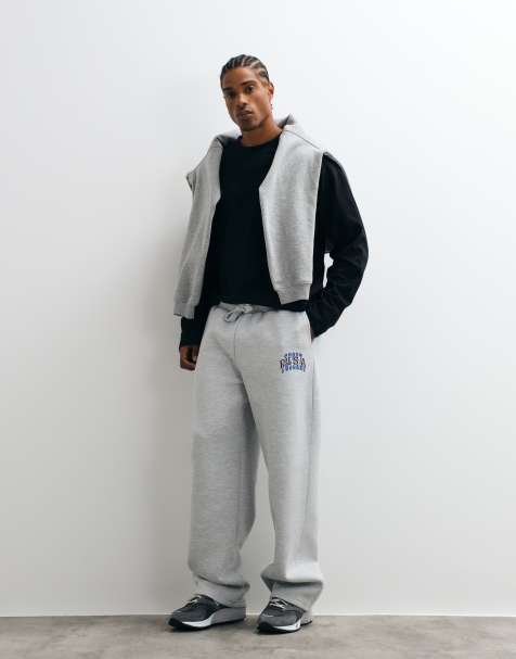 ASOS DESIGN wide leg sweatpants with print in scuba-style fabric in gray heather - view 1