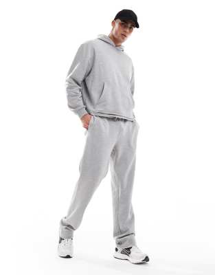 Asos Design Wide Leg Sweatpants With Raw Hem In Gray Heather - Part Of A Set