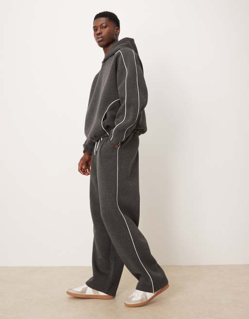 ASOS DESIGN wide leg sweatpants with side piping in dark gray - part of a set, 3 of 5