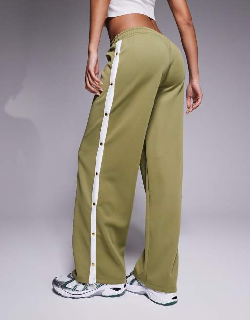 ASOS DESIGN wide leg sweatpants with stripe and snaps in