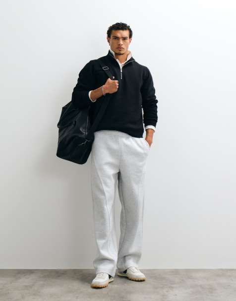 ASOS DESIGN wide leg sweatpants with twisted seams in gray scuba-style fabric - view 1
