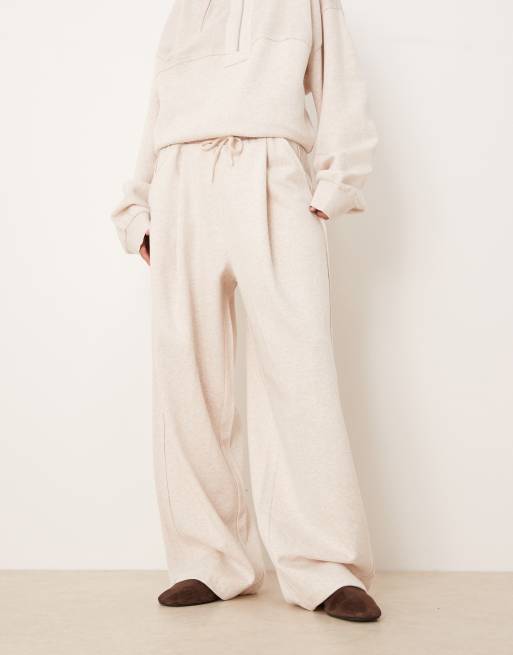 ASOS DESIGN wide leg sweatpants with waffle panel detail in oatmeal - part of a set