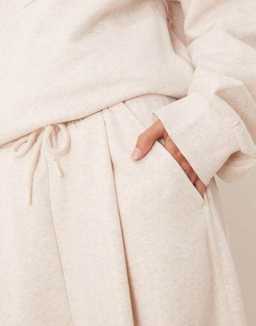 ASOS DESIGN wide leg sweatpants with waffle panel detail in oatmeal - part of a set