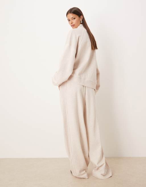ASOS DESIGN wide leg sweatpants with waffle panel detail in oatmeal - part of a set