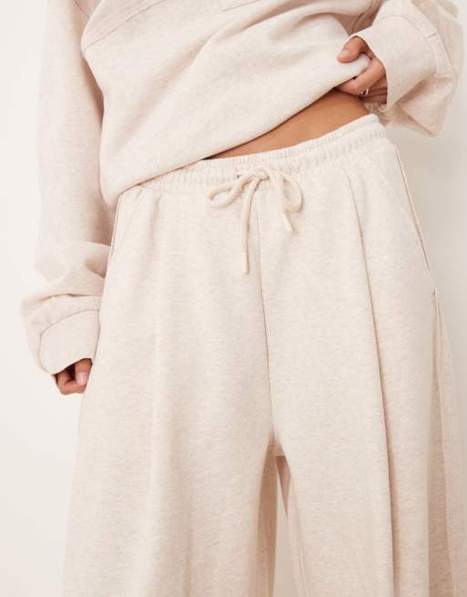 ASOS DESIGN wide leg sweatpants with waffle panel detail in oatmeal - part of a set