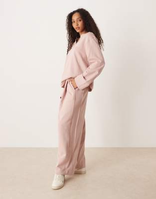 Asos Design Wide Leg Sweatpants With Waffle Panel Detail In Pink