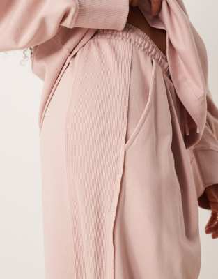 Asos Design Wide Leg Sweatpants With Waffle Panel Detail In Pink