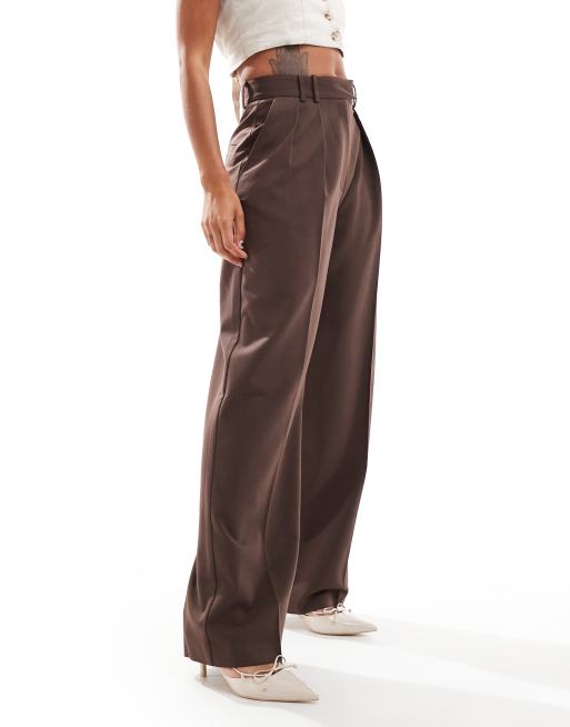 ASOS DESIGN wide leg tailored pants in brown, 4 of 5