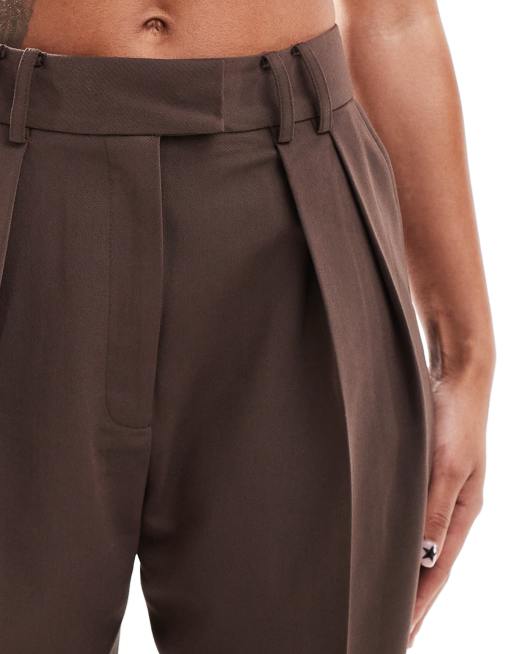 ASOS DESIGN wide leg tailored pants in brown, 5 of 5