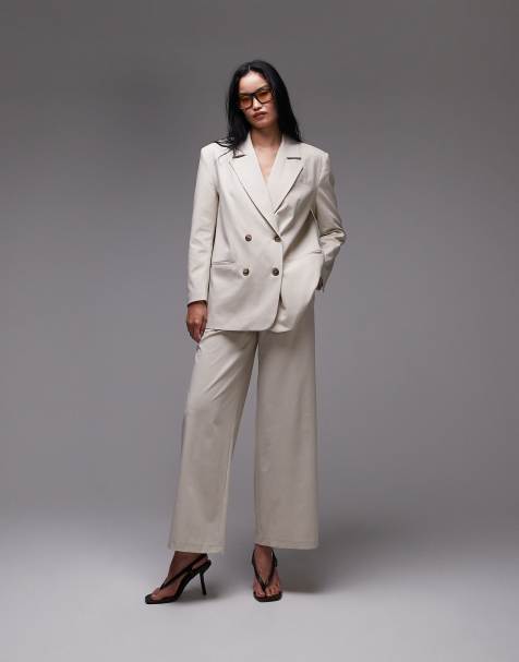 ASOS DESIGN wide leg tailored pants in neutral - part of a set - view 1