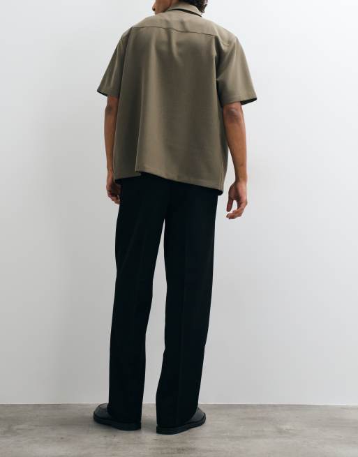 ASOS DESIGN wide leg tailored pants with front pleats in black, 3 of 5