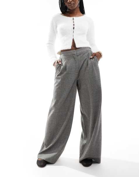ASOS DESIGN wide leg tailored trouser in herringbone - view 1