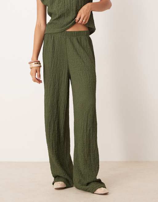 ASOS DESIGN wide leg textured pants in green (part of a set), 2 of 5