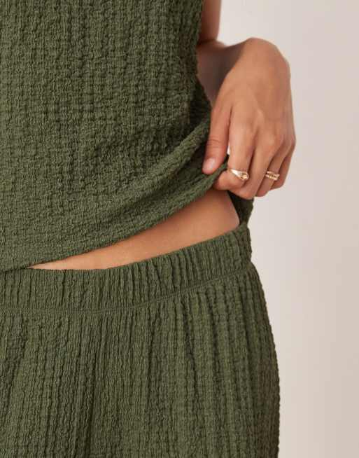 ASOS DESIGN wide leg textured pants in green (part of a set), 3 of 5