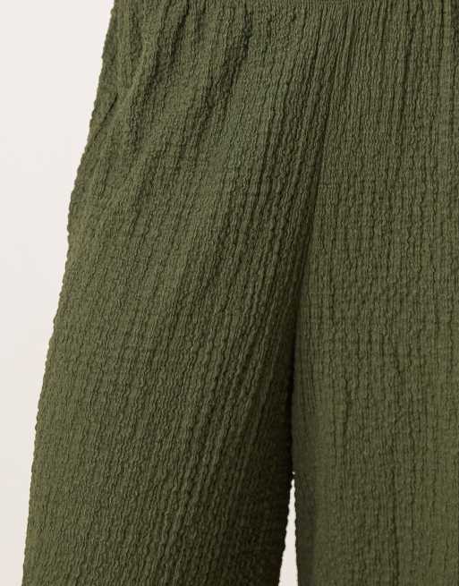 ASOS DESIGN wide leg textured pants in green (part of a set), 4 of 5
