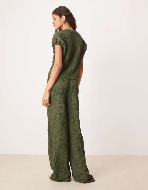 ASOS DESIGN wide leg textured pants in green (part of a set), 5 of 5