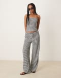 [ASOS DESIGN] ASOS DESIGN wide leg tie front pants in mono gingham (Part of a set)-Multi L MONO
