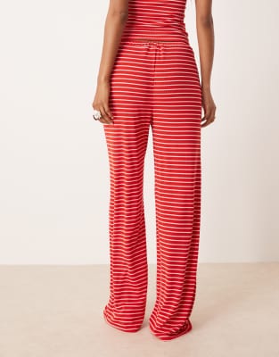ASOS DESIGN wide leg tie front pants in red stripe - part of a set