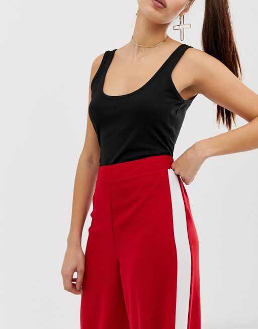 Red Sports Stripe Wide Leg Track Pants