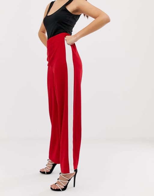 Red Texture Side Stripe Wide Leg Trousers - Matalan