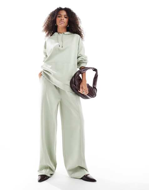 ASOS DESIGN wide leg trackies in desert green - view 1