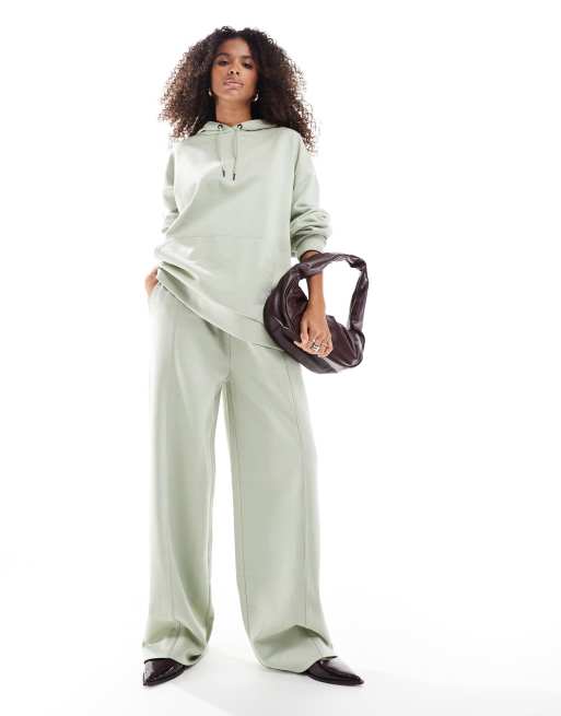 ASOS DESIGN wide leg trackies in desert green