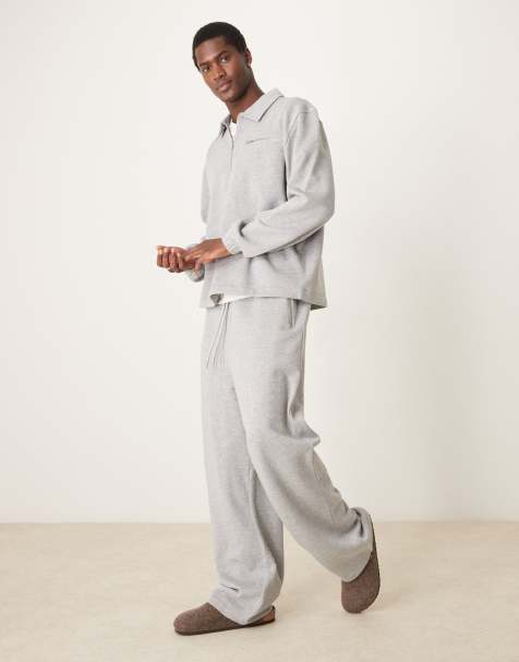 ASOS DESIGN wide leg trackies in grey marl (part of a set) - view 1