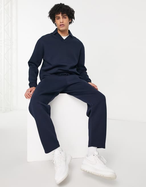 ASOS DESIGN wide leg trackies in navy (part of a set)