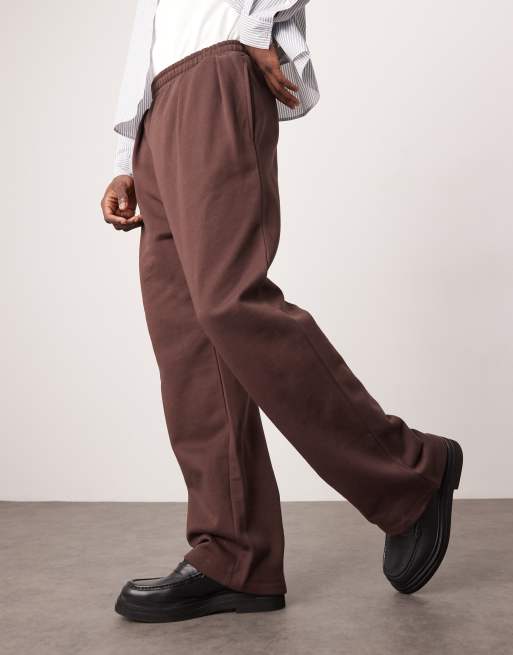 ASOS DESIGN wide leg trackies with front pleat in dark brown | ASOS
