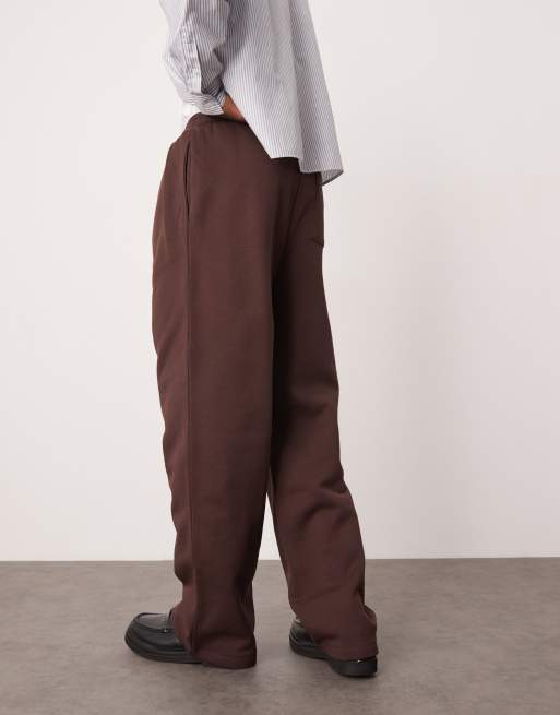 ASOS DESIGN wide leg trackies with front pleat in dark brown | ASOS