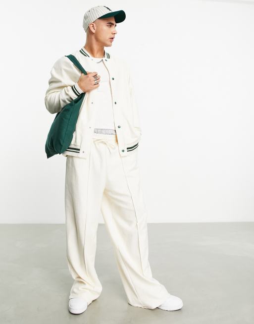 ASOS DESIGN wide leg trackies with pintucks in off white