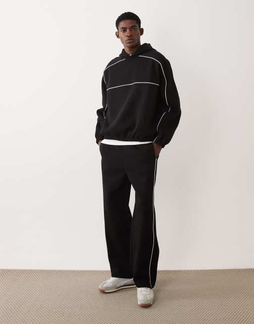 ASOS DESIGN wide leg trackies with piping in black, 2 of 5