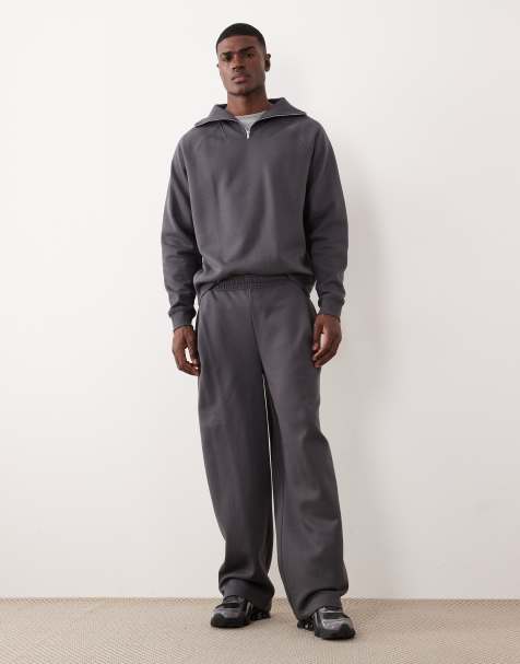 ASOS DESIGN wide leg trackies with pleats in dark grey - view 1